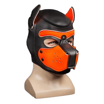 Mr S Leather NEOPRENE Puppy Hood | Black & Orange - The Pup Play Hub