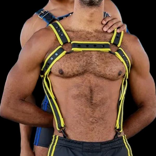 Mr.S Leather FuckGear Crossbow Harness Black/Yellow - The Pup Play Hub