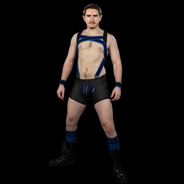 Mr.S Leather X - Factor Carbon Black Body Harness | Blue - The Pup Play Hub