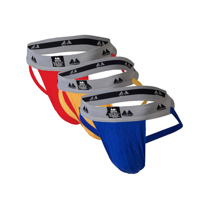 MM Sports Original Edition Swimmer/Jogger Jockstrap 2 inch Multipack 1x Red + 1x Yellow + 1x Blue