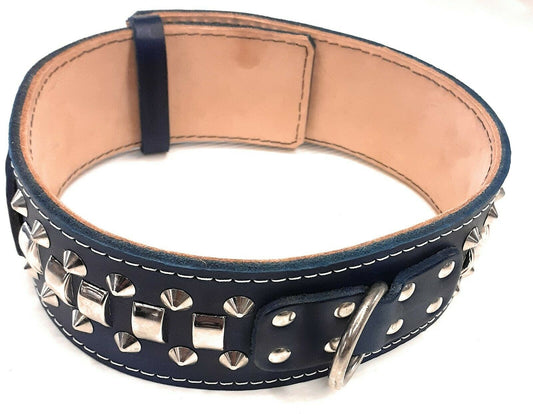 2.5 inch Navy Blue Leather Dog Collar with Decorative Unique Design