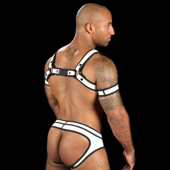 Mr S Leather Neoprene Bulldog Harness | White