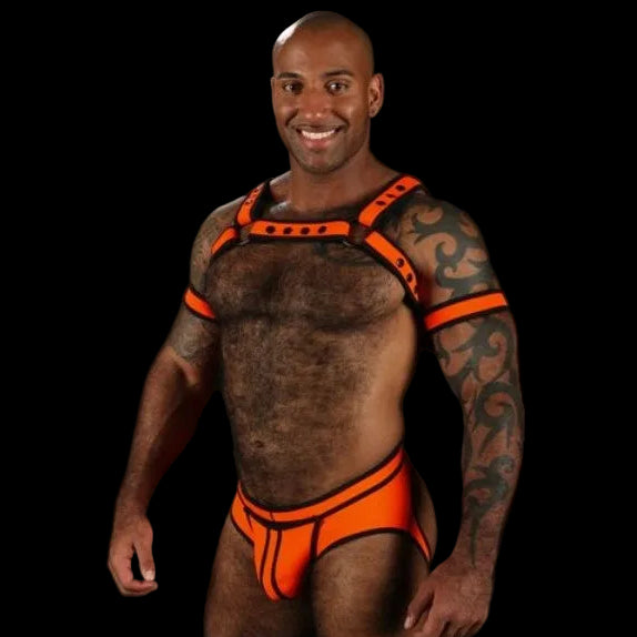 Mr S Leather Neoprene Bulldog Harness | Orange