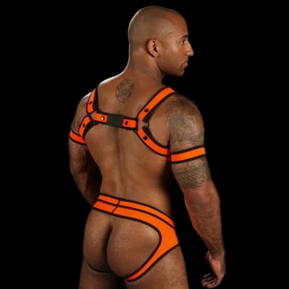 Mr S Leather Neoprene Bulldog Harness | Orange