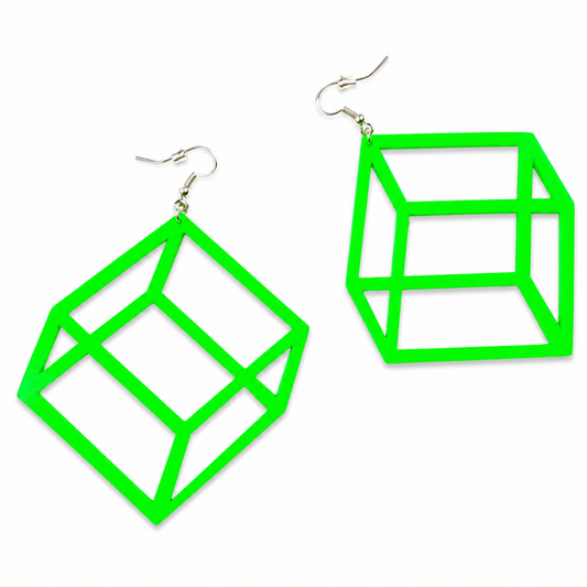Neon Green 3D Illusion Box Earrings