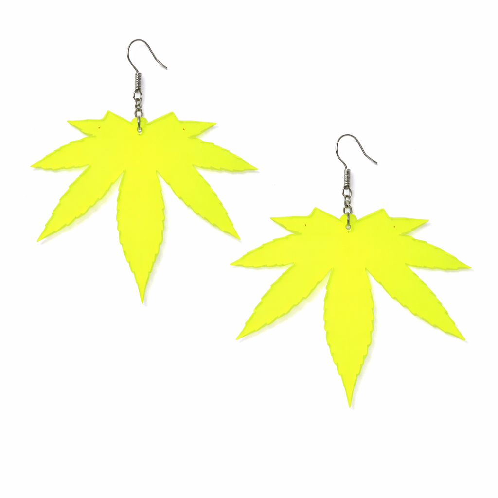 Neon Green Leaf Drop Earrings