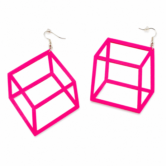 Neon Pink 3D Illusion Box Earrings