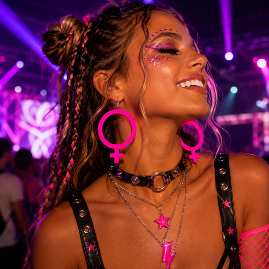 Neon Pink Feminist Symbol Drop Earrings