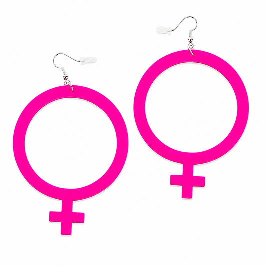 Neon Pink Feminist Symbol Drop Earrings