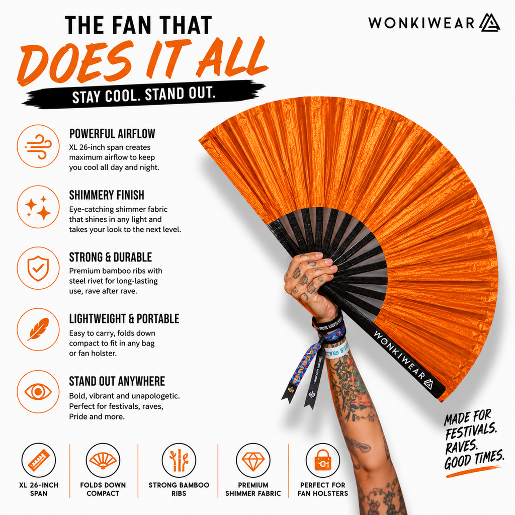 Orange Shimmer Metallic XL Festival Fan