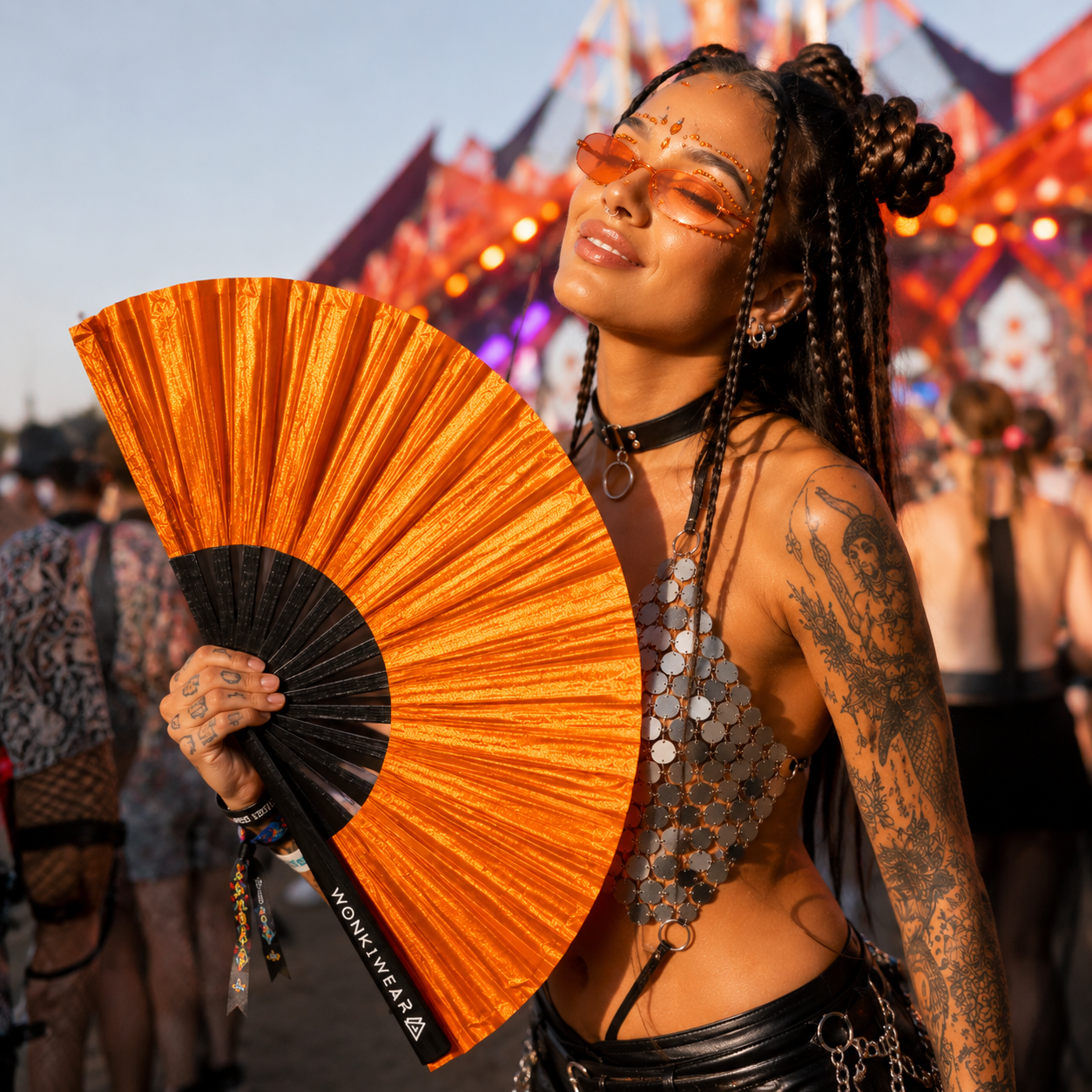 Orange Shimmer Metallic XL Festival Fan