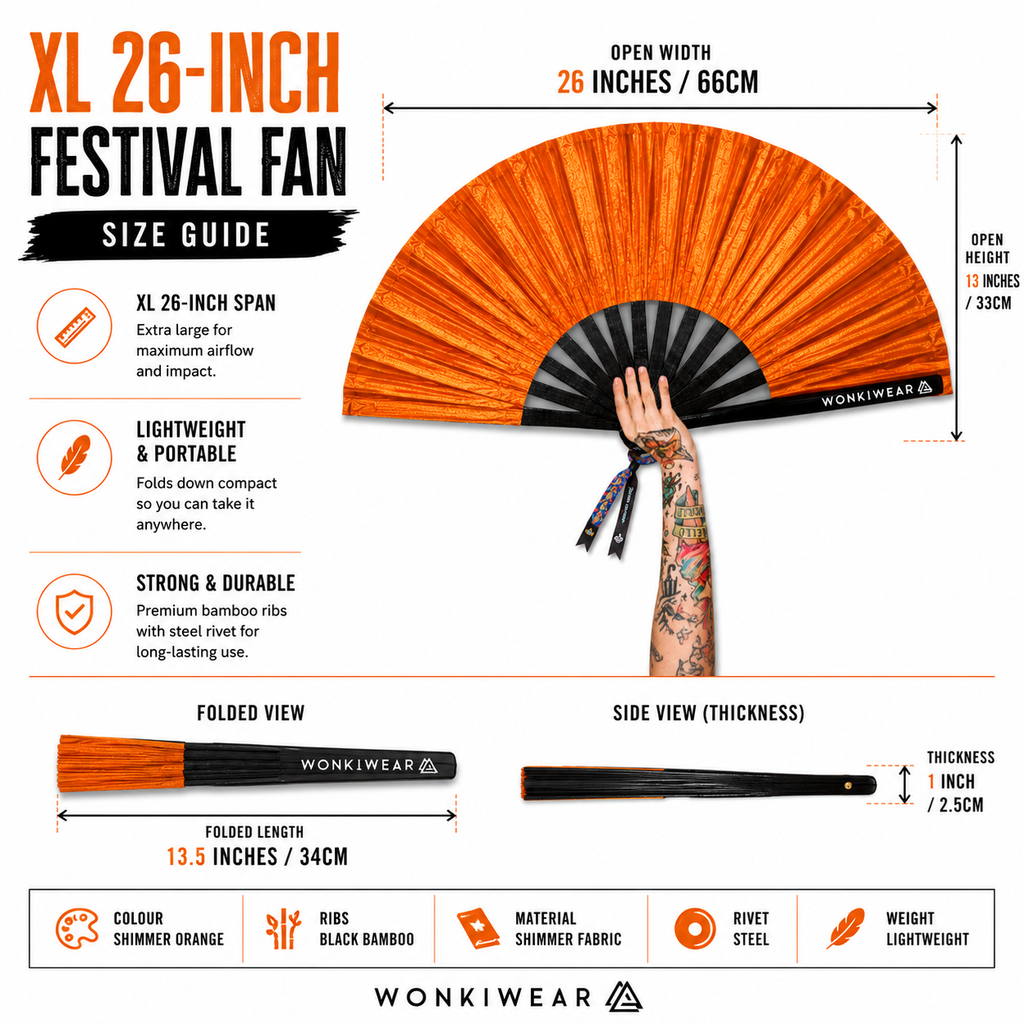 Orange Shimmer Metallic XL Festival Fan