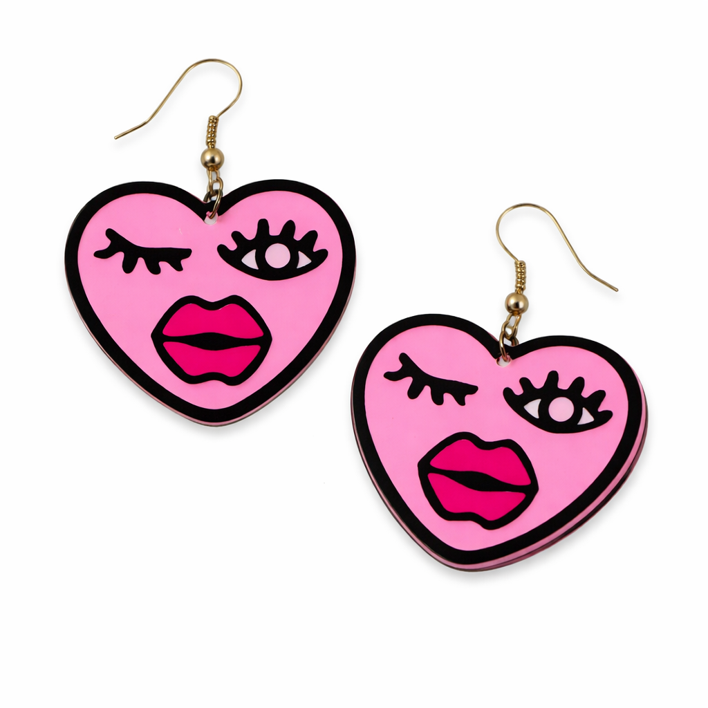 Pink Heart Face Drop Earrings