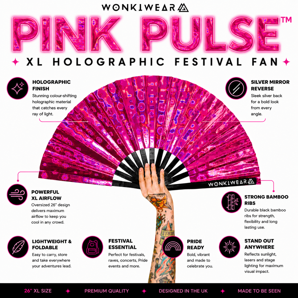 Pink Holographic XL Festival Fan