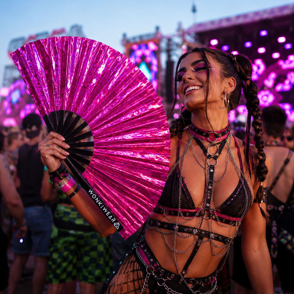 Pink Holographic XL Festival Fan