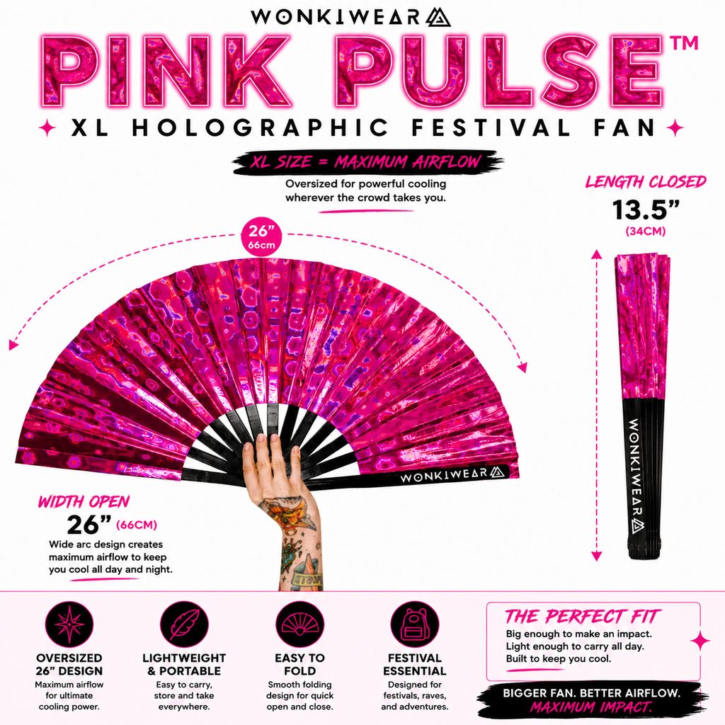 Pink Holographic XL Festival Fan