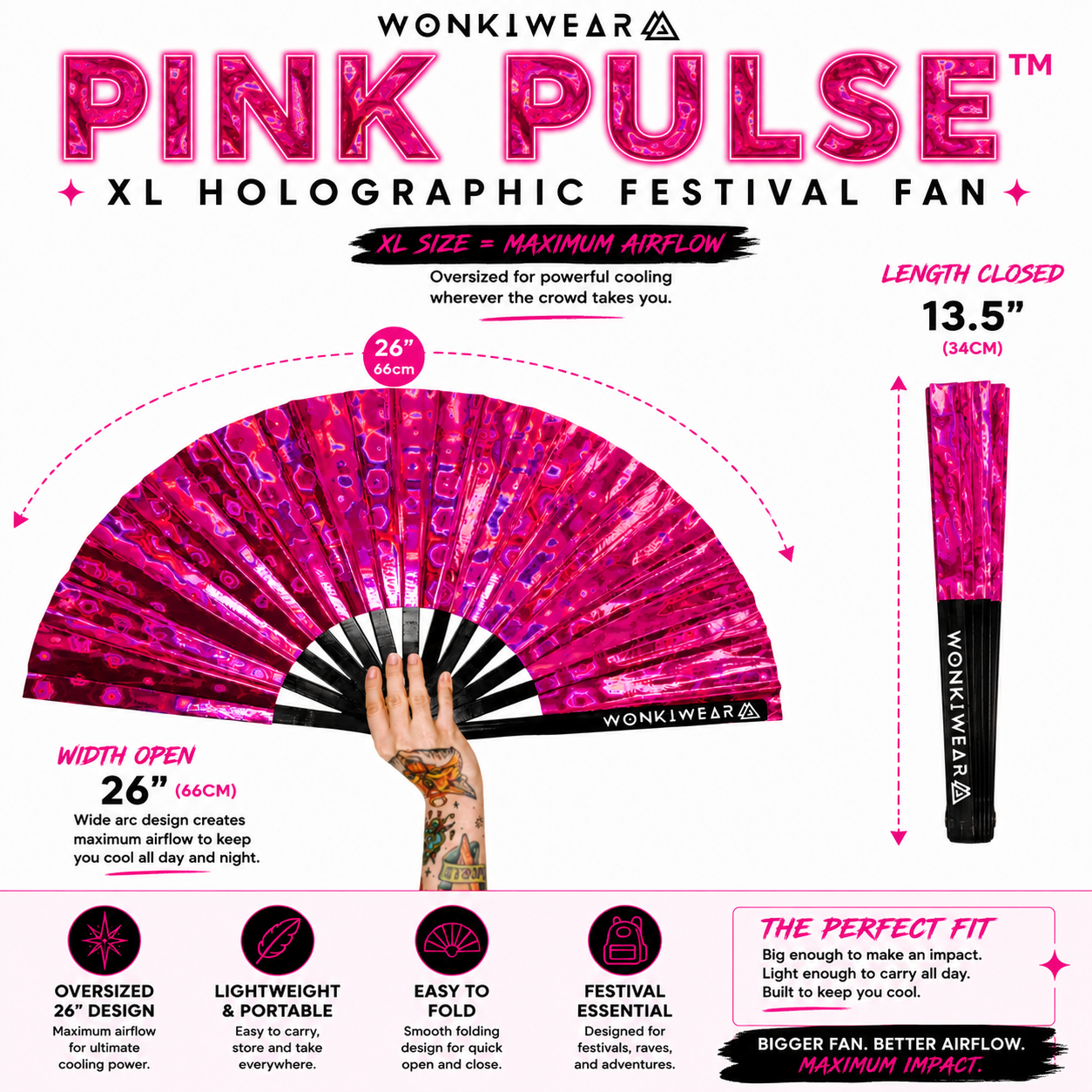 Pink Holographic XL Festival Fan