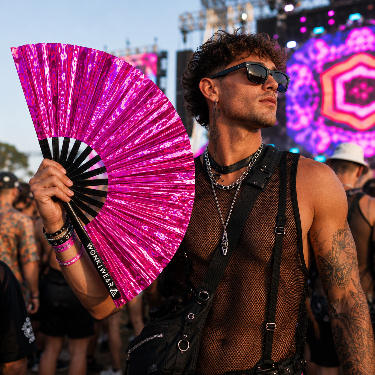 Pink Holographic XL Festival Fan