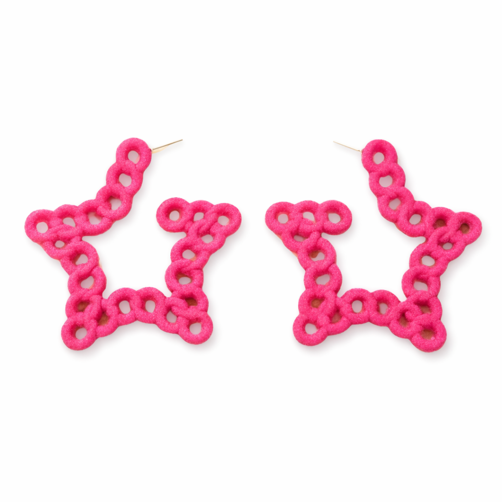 Pink Chain Star Hoop Earrings