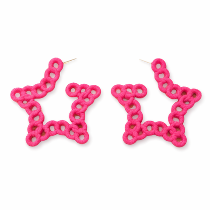 Pink Chain Star Hoop Earrings
