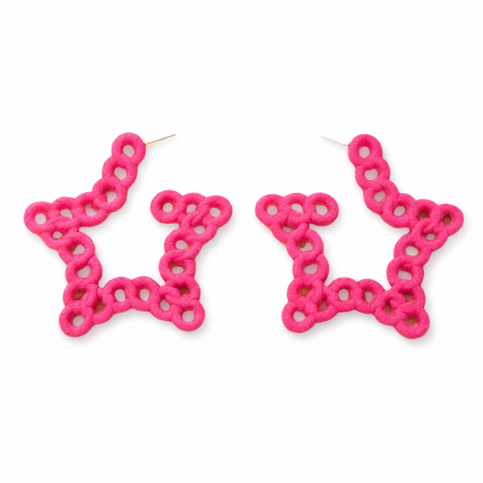 Pink Chain Star Hoop Earrings