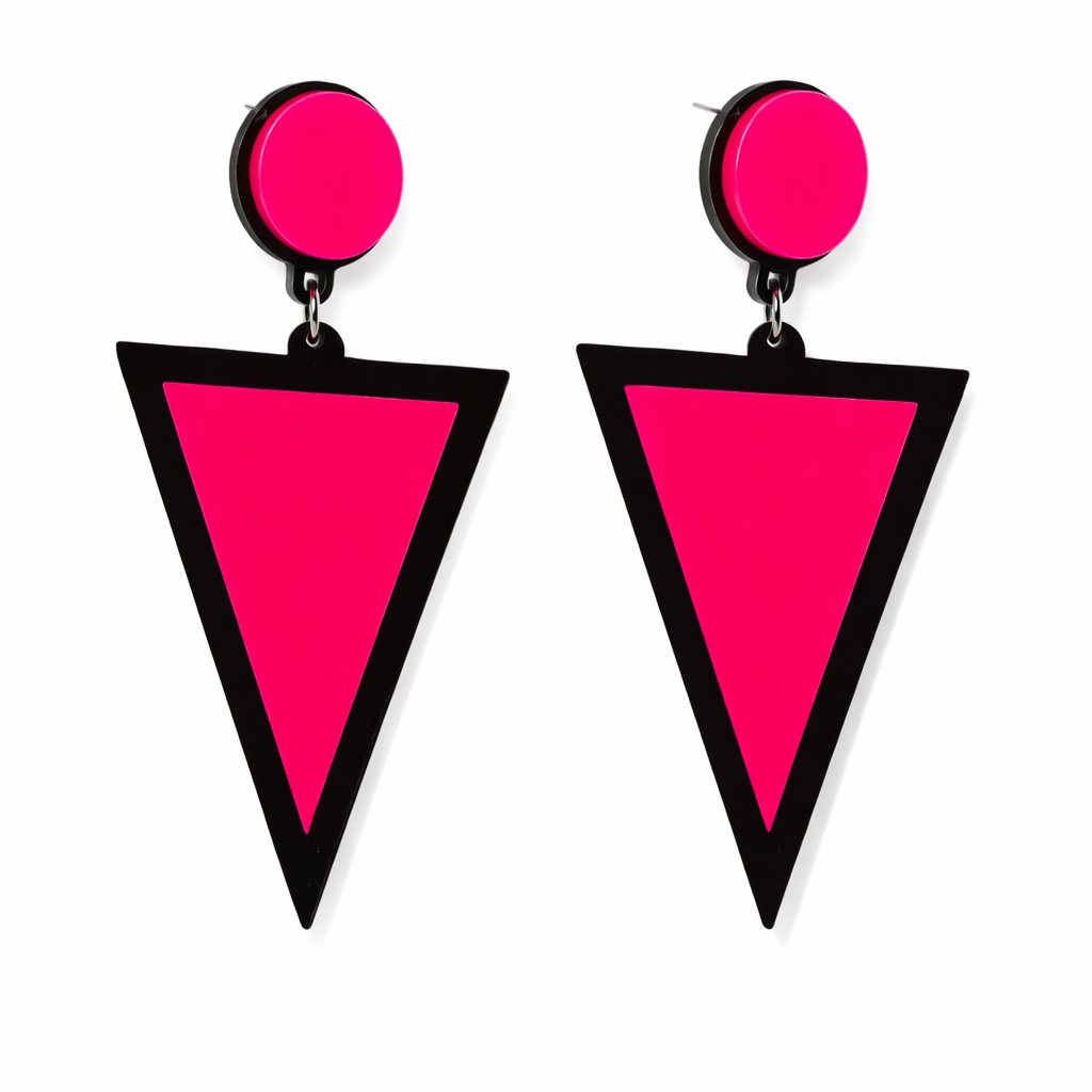 Neon Pink Triangle Drop Earrings