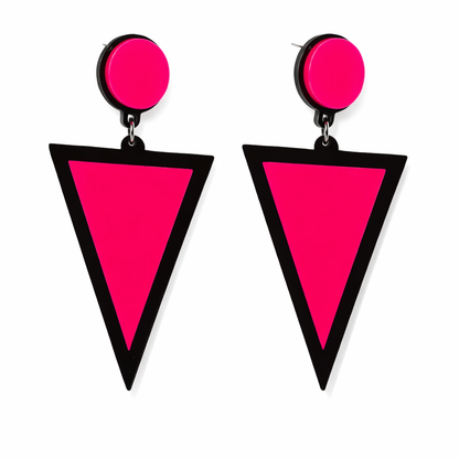Neon Pink Triangle Drop Earrings