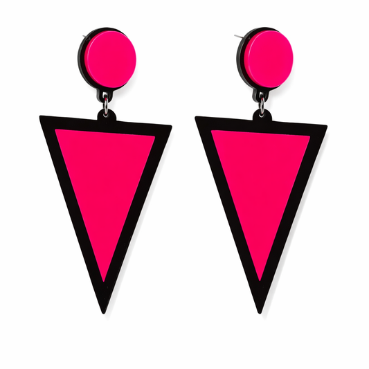 Neon Pink Triangle Drop Earrings