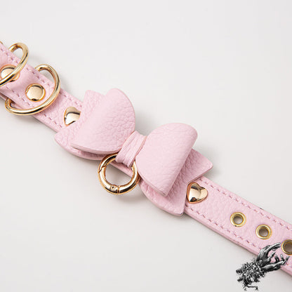 Pink and Gold Bow Wrist Cuff - Luxury Leather