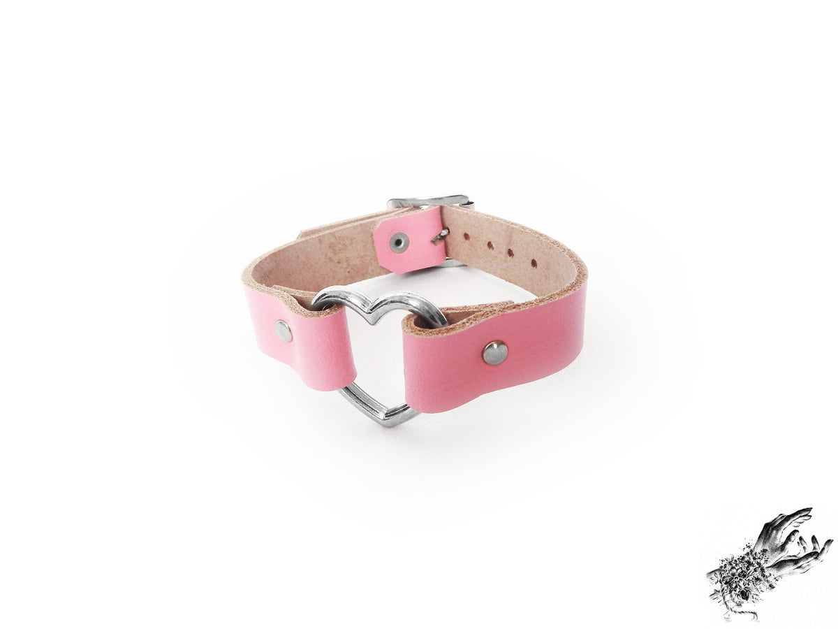 Pink Leather Heart Ring Wristband