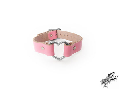 Pink Leather Heart Ring Wristband