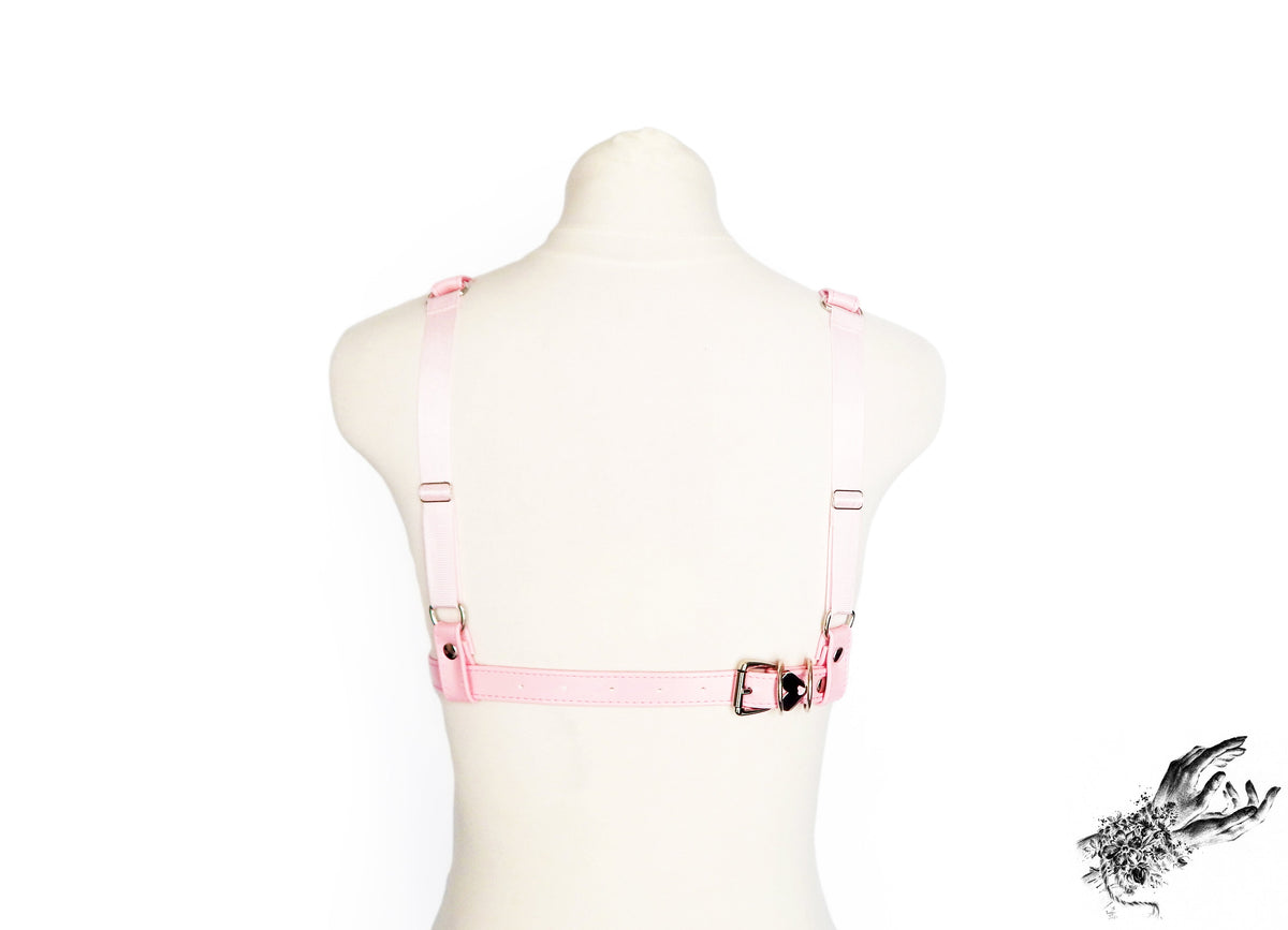 Pink Vegan Leather Cage Harness Set