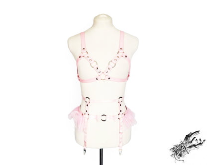 Pink Vegan Leather Cage Harness Set