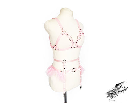 Pink Vegan Leather Cage Harness Set