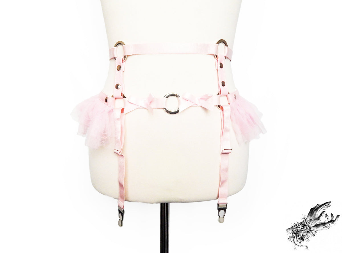 Pink Vegan Leather Caged Mesh Body Harness Set
