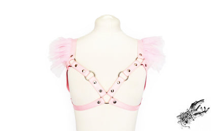 Pink Vegan Leather Caged Mesh Body Harness Set