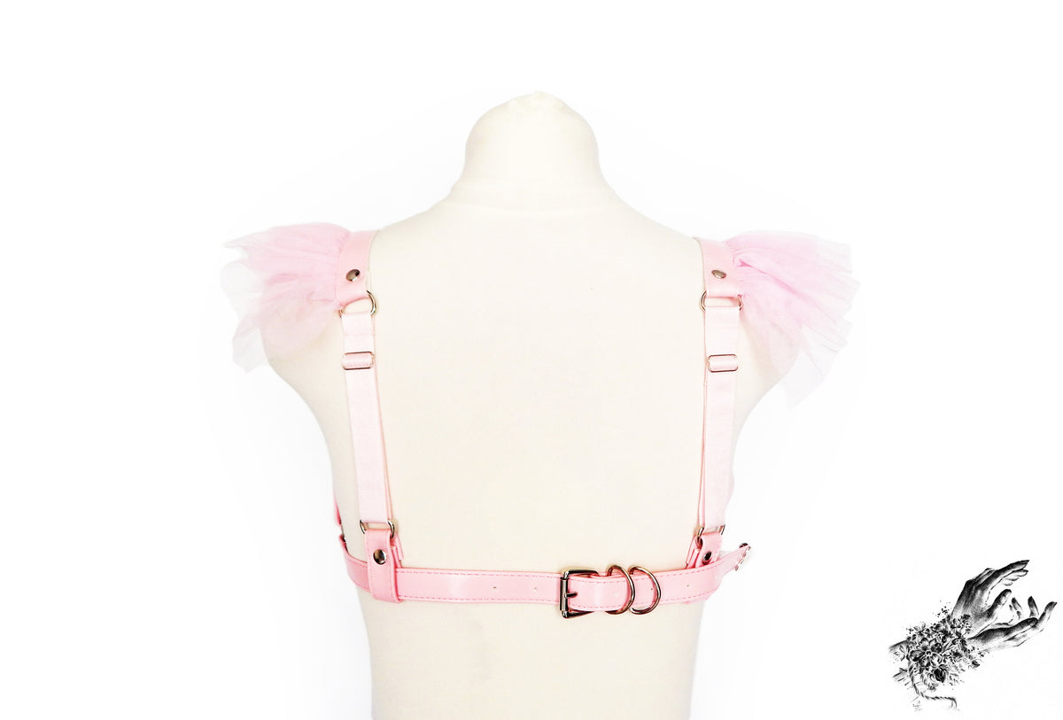 Pink Vegan Leather Caged Mesh Body Harness Set