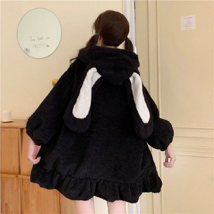 Plush Rabbit Ear Hooded Coat