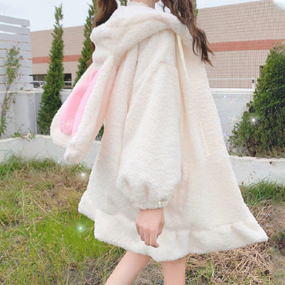 Plush Rabbit Ear Hooded Coat
