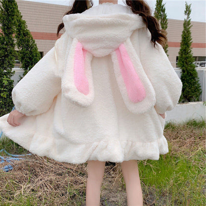Plush Rabbit Ear Hooded Coat