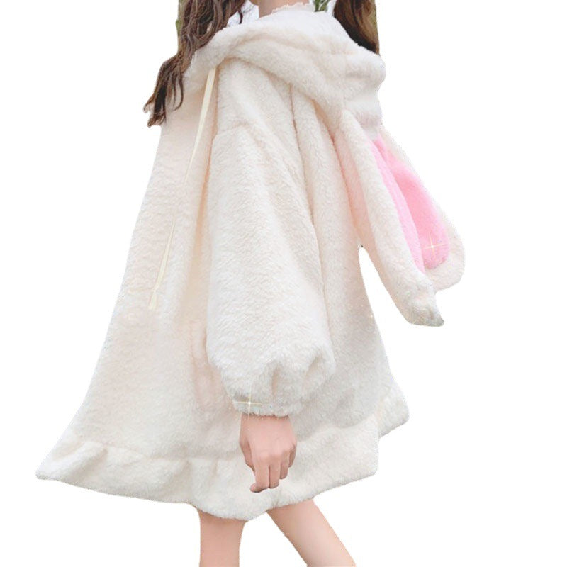 Plush Rabbit Ear Hooded Coat