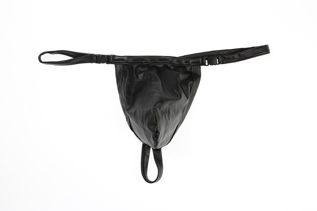Black PU Leather Buckle-Up Thong