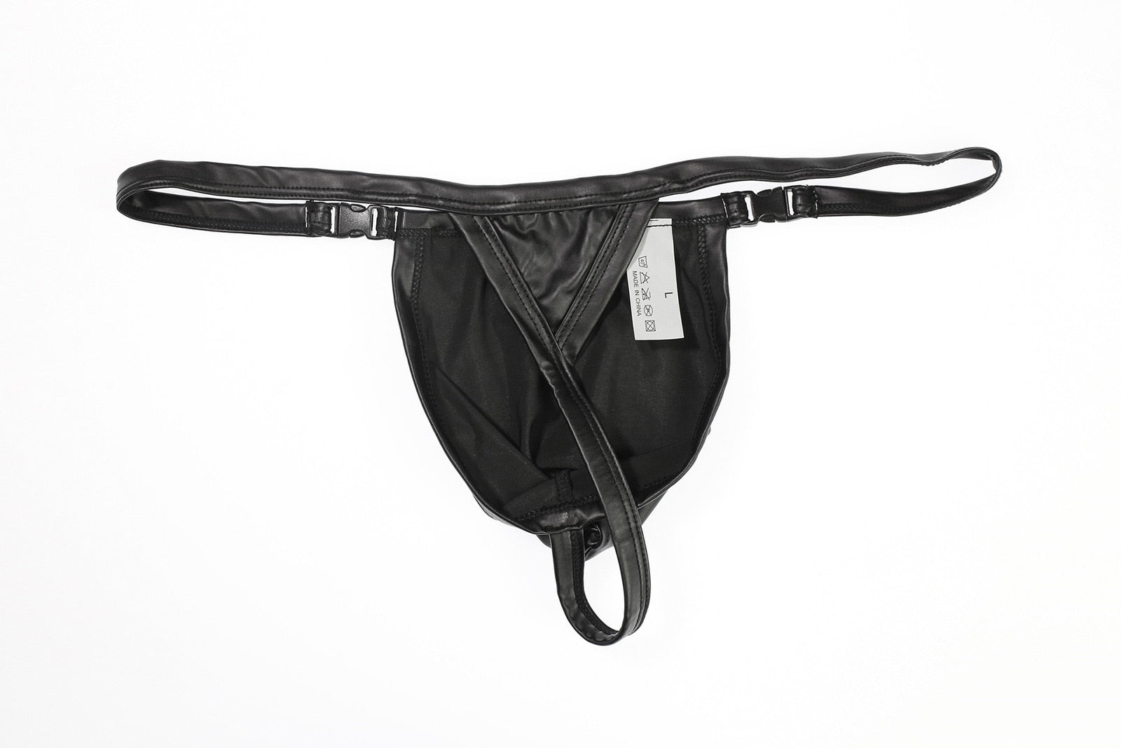 Black PU Leather Buckle-Up Thong