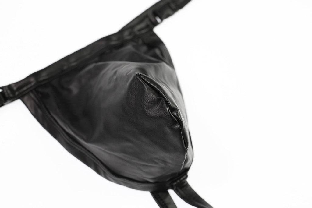 Black PU Leather Buckle-Up Thong