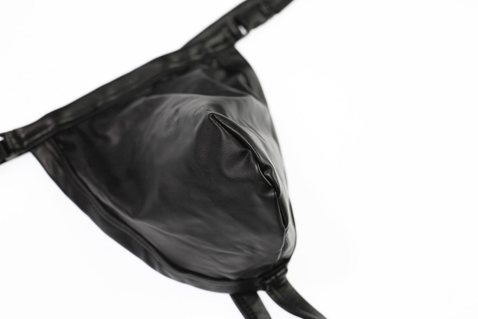 Black PU Leather Buckle-Up Thong