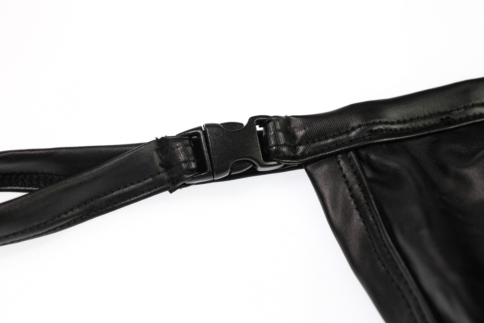 Black PU Leather Buckle-Up Thong