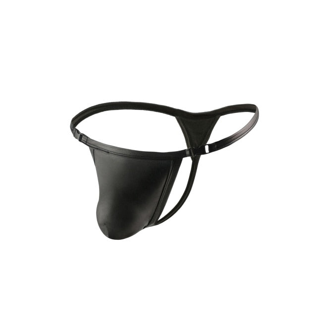 Black PU Leather Buckle-Up Thong