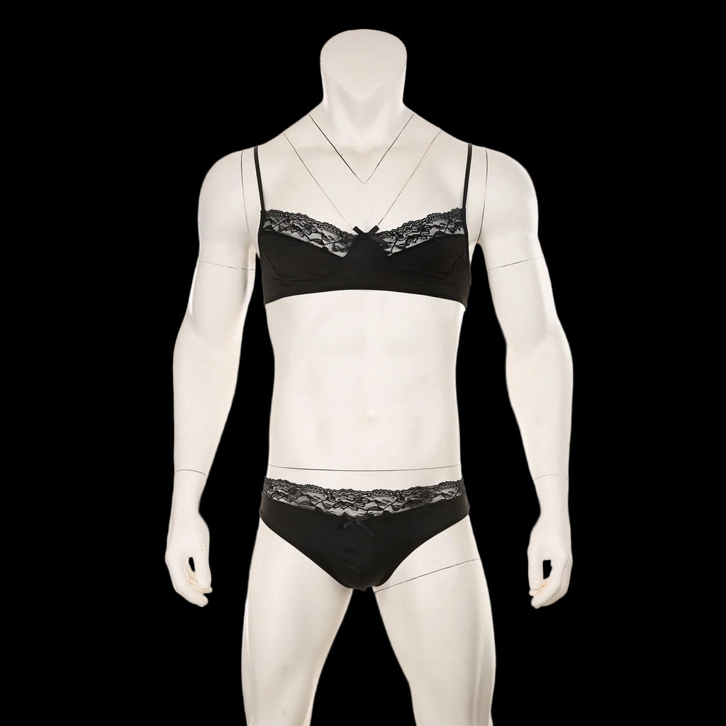 Mens Lace Lingerie Panties & Bra Set