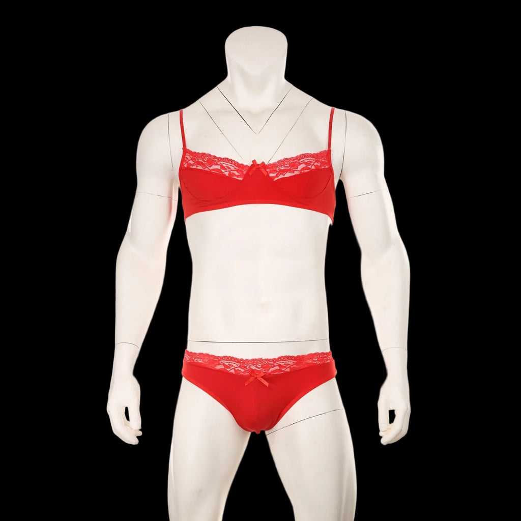Mens Lace Lingerie Panties & Bra Set