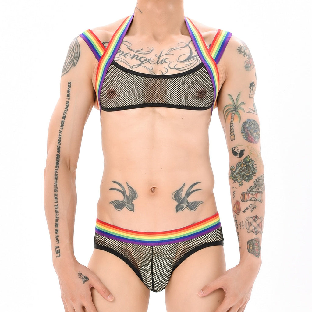 Gay Pride Mesh Harness + Underwear Outfit